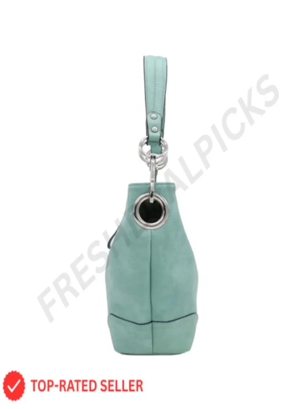 Hobo Shoulder Bag with Big Snap Hook Hardware, Faux Leather, Silver Tone